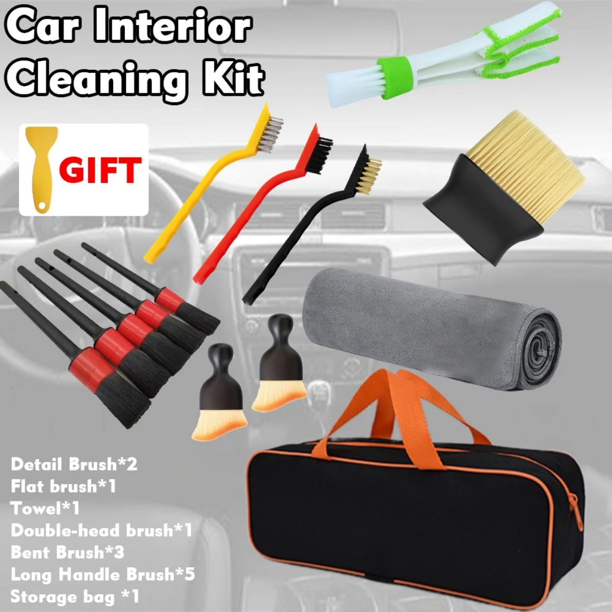 Dirt Brush Interior - ชุดแปรงทำความสะอาดรถยนต์ 1-15 ชิ้น พร้อมเครื่องขัดทำความสะอาด สำหรับทำความสะอาดหนัง ช่องแอร์