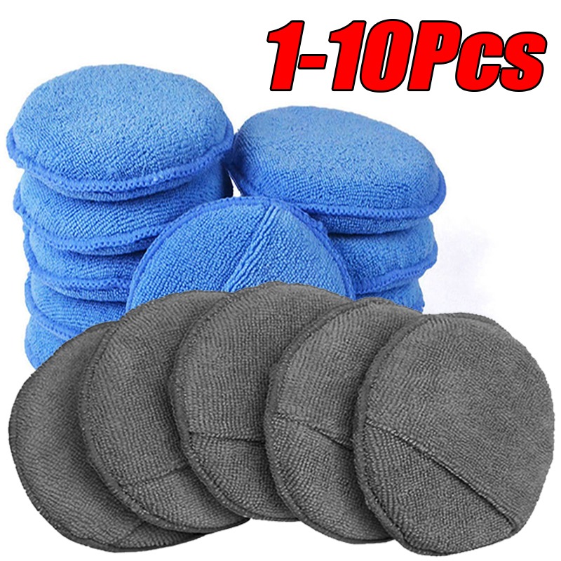 Wax Applicator Pad - แผ่นฟองน้ำสำหรับขัดเคลือบสีรถยนต์ 10 ชิ้น ฟองน้ำไมโครไฟเบอร์เนื้อนุ่มแบบกลม สำหรับดูแลรักษารถยนต์ ขัดเคลือบสี