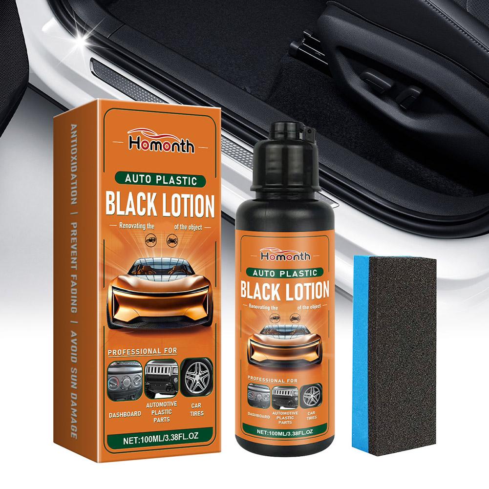 Trim Restorer Plastic - น้ำยาฟื้นฟูพลาสติกในรถยนต์ สีดำ พร้อมฟองน้ำสำหรับตกแต่งภายในและภายนอกรถยนต์ ใช้สำหรับซ่อมแซมแผงหน้าปัดและยางรถยนต์