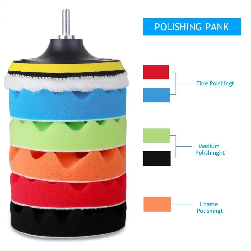 Polish Pad Set Buffer - ชุดแผ่นขัดเงารถยนต์ 8 ชิ้น ขนาด 3/4/5/6/7 นิ้ว