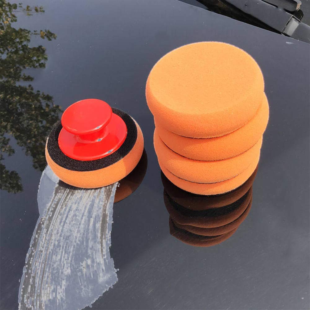 Wax Applicator Pad - ชุดแผ่นฟองน้ำสำหรับลงแว็กซ์รถยนต์ 6 ชิ้น พร้อมด้ามจับ สำหรับขัดและทำความสะอาดรถยนต์