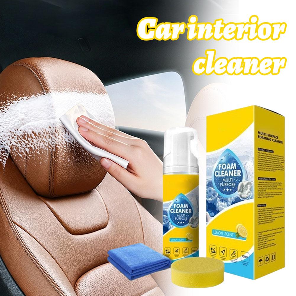 Interior Detailing Kit - โฟมทำความสะอาดกลิ่นเลมอนสำหรับงานดีเทลลิ่งรถยนต์ โฟมทำความสะอาดรถยนต์สูตรเข้มข้น ชุดทำความสะอาดภายในรถยนต์พร้อมฟองน้ำและผ้าเช็ด