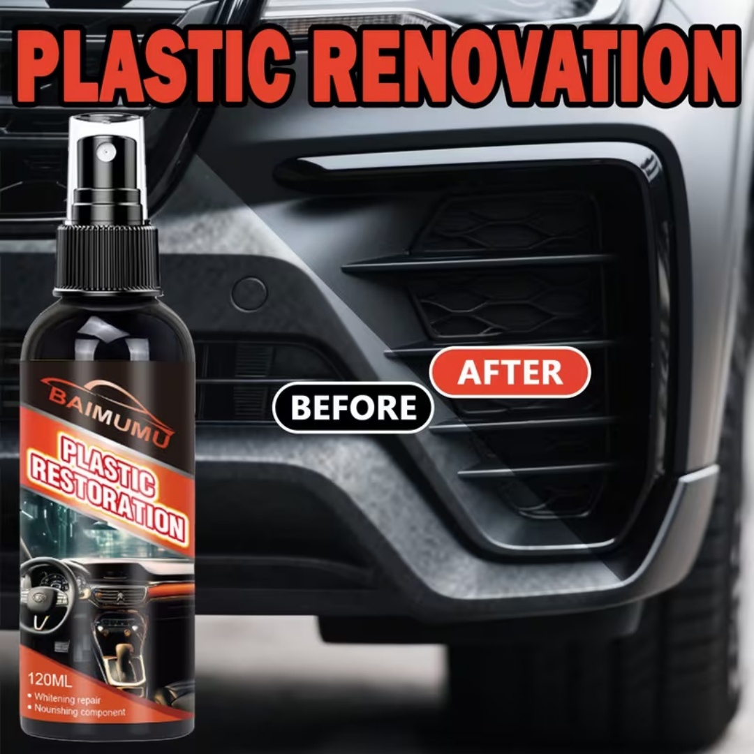 Trim Restorer Plastic - สเปรย์ฟื้นฟูพลาสติกในรถยนต์ 120 มล., น้ำยาซ่อมแซมพลาสติกสำหรับแผงหน้าปัดและขอบประตู, ซ่อมแซมสีขาว, บำรุงและฟื้นฟูพลาสติก