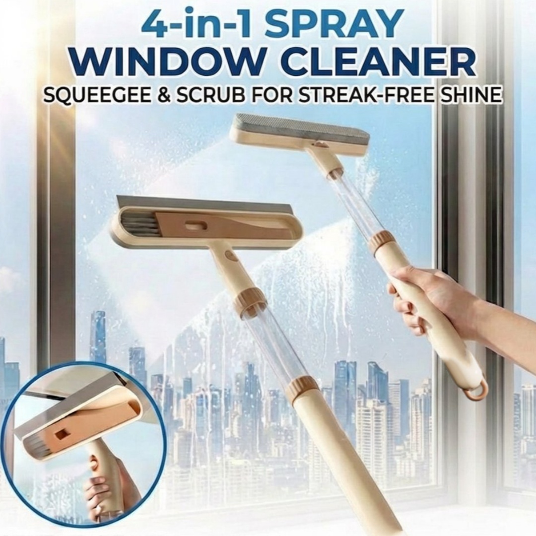 Glass Cleaner Streak - เครื่องทำความสะอาดกระจกหน้าต่าง 4-in-1 แบบยืดหดได้ พร้อมหัวฉีดในตัว เช็ด ขูด