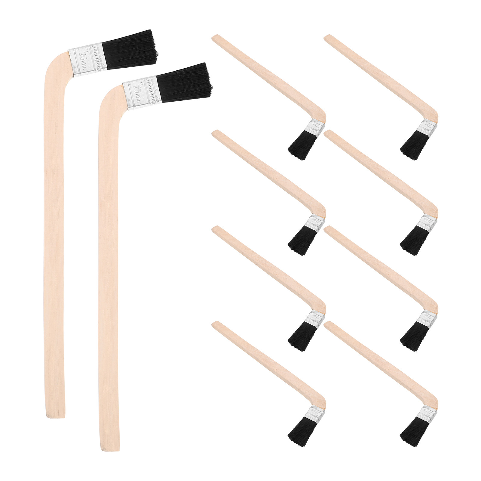 Detailing Brush Set - ชุดแปรงทาสีแบบงอ 10 ชิ้น แปรงทาสีทรงโค้ง ด้ามไม้ยาว ขนแปรงสีดำ