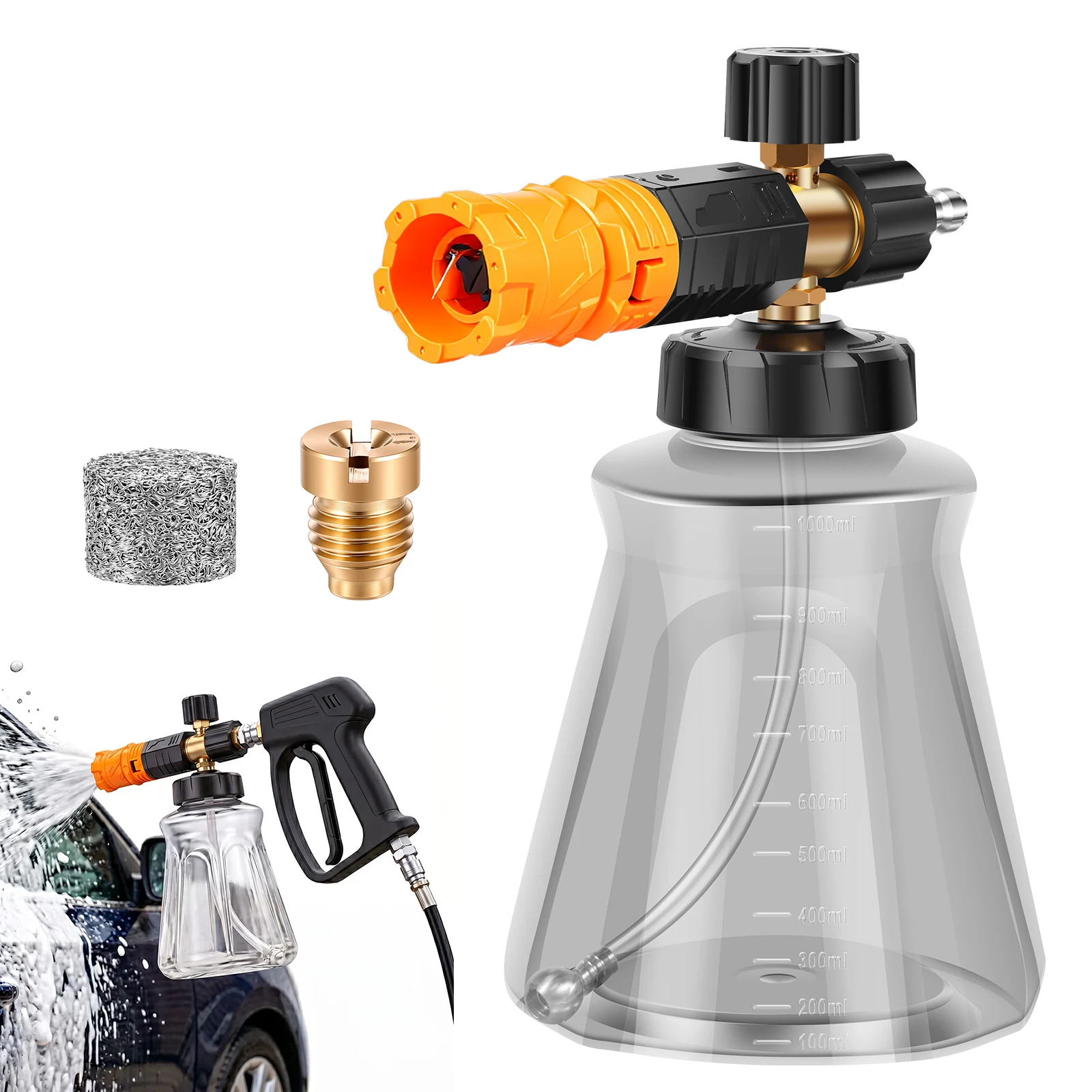 Foam Cannon Car Wash - ปืนฉีดโฟมสำหรับเครื่องฉีดน้ำแรงดันสูง 1 ลิตร พร้อมหัวฉีดโฟมหนา พร้อมข้อต่อเร็วขนาด M22-14