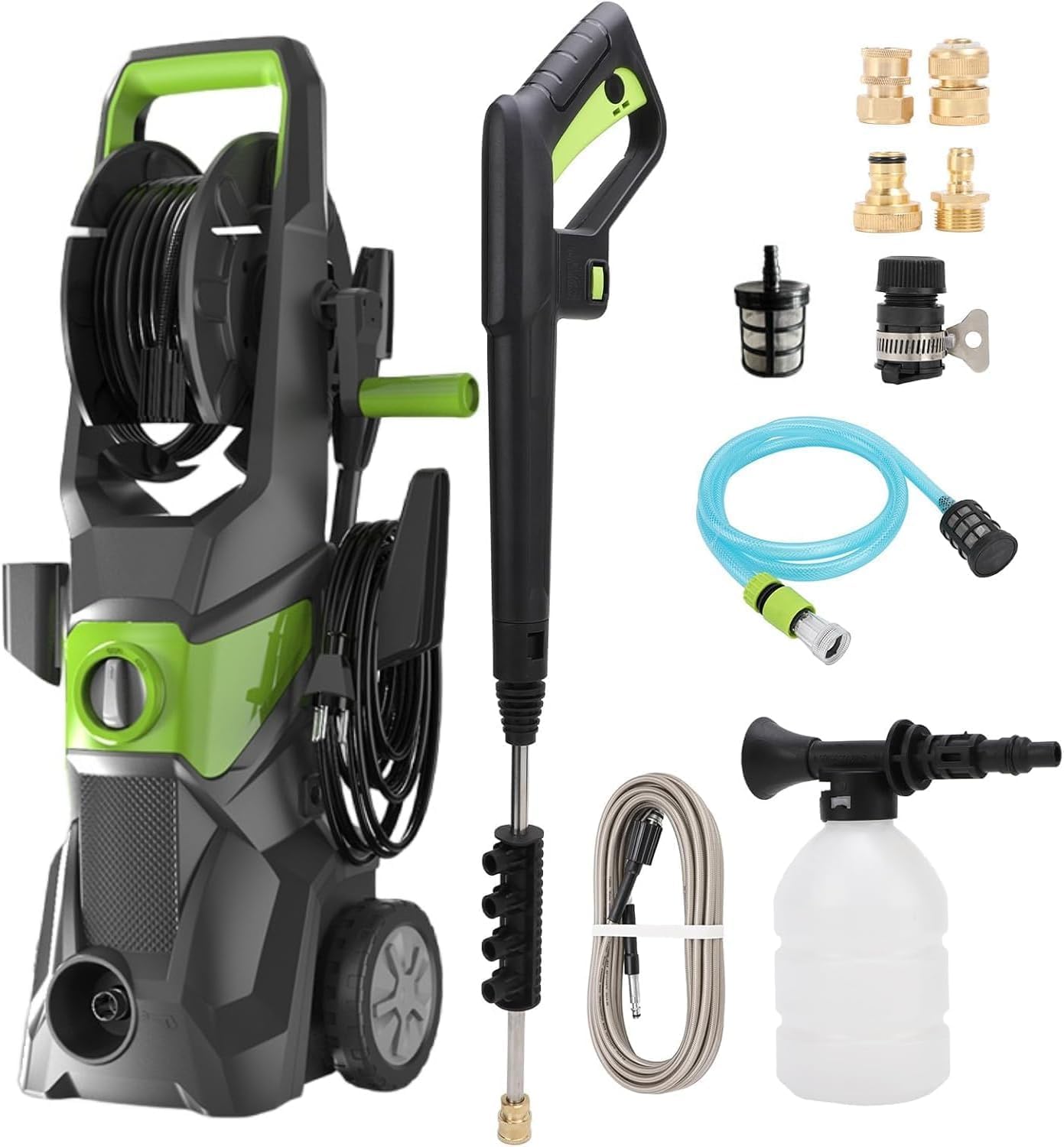 Pressure Washer Foam Gun - เครื่องฉีดน้ำแรงดันสูงไฟฟ้า 4000PSI, เครื่องฉีดน้ำแรงดันสูง 3000W พร้อมปืนฉีดน้ำ ล้อ