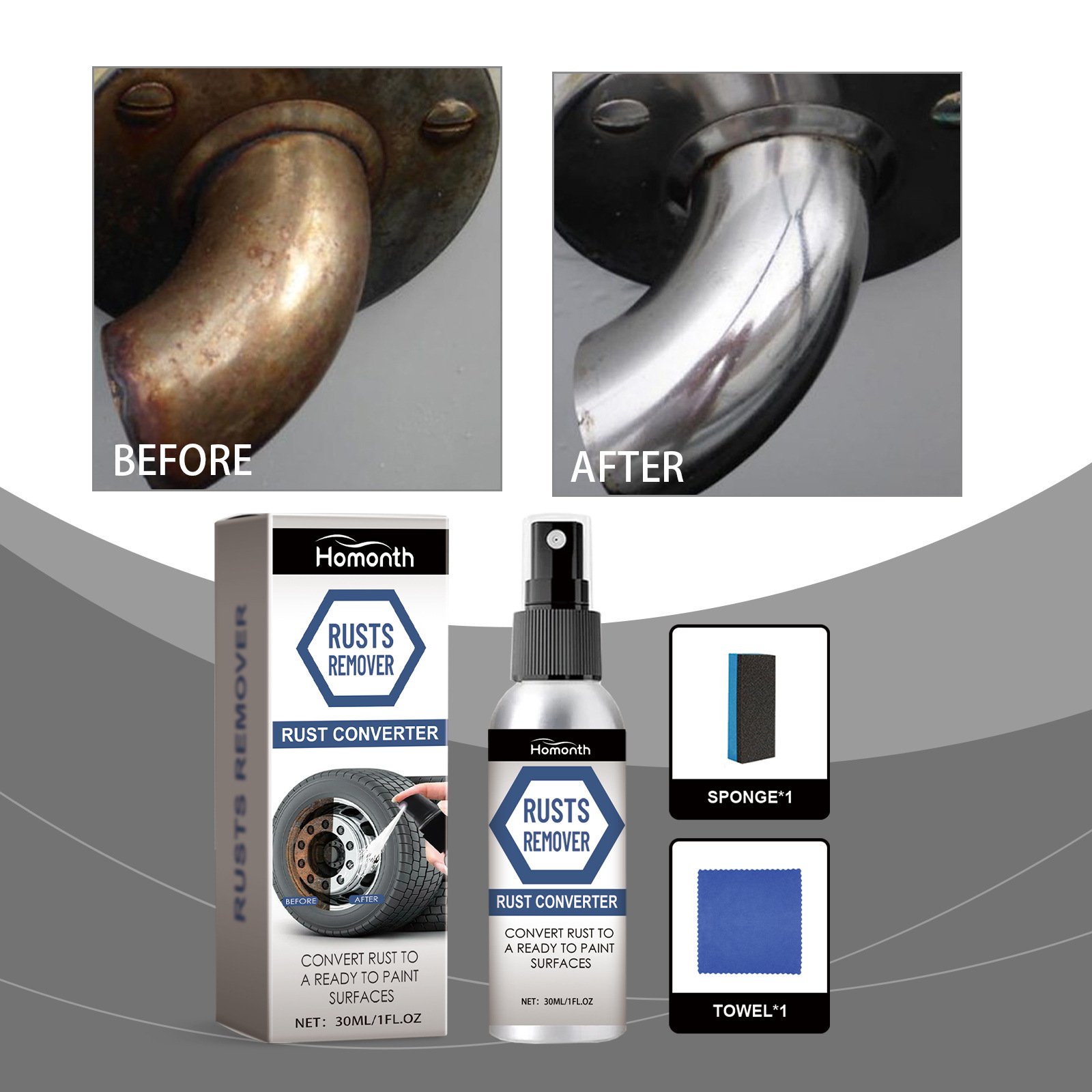 Wheel Cleaner Alloy - สเปรย์กำจัดสนิมผงเหล็กสำหรับล้อรถยนต์ ทำความสะอาดขอบยางอย่างรวดเร็ว ไม่ก่อให้เกิดการกัดกร่อน สำหรับล้อเหล็กอัลลอยด์ ดูแลรักษารถยนต์