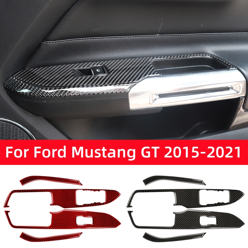Interior Detailing Kit - สำหรับฟอร์ด มัสแตง จีที 2015-2021 อุปกรณ์เสริมคาร์บอนไฟเบอร์ ฝาครอบตกแต่งแผงควบคุมสวิตช์ยกกระจกรถยนต์